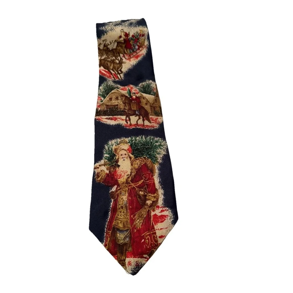 VTG Robert Talbott Carmel Valley Necktie Men Blue Victorian Christmas Santa Silk